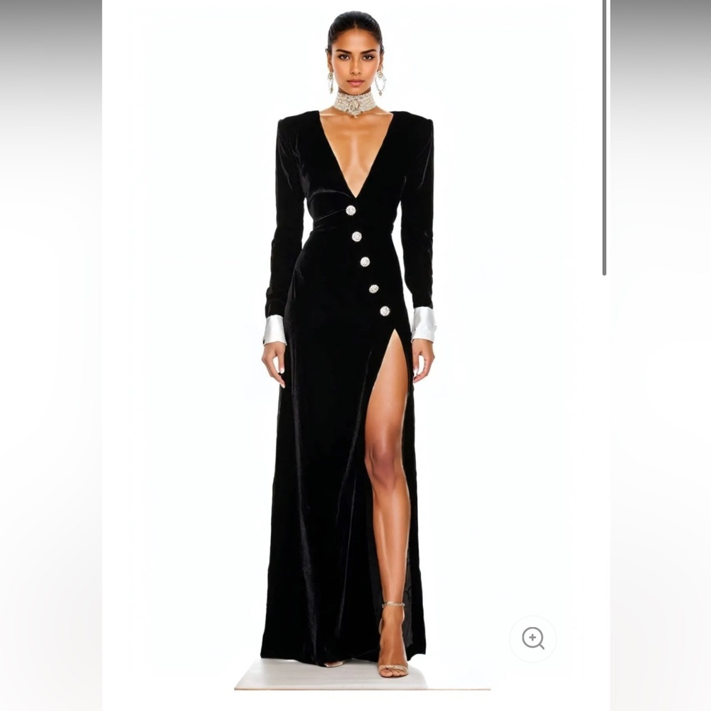 Nico V-neck Diamante Slit black Velvet Maxi Dress by size Small